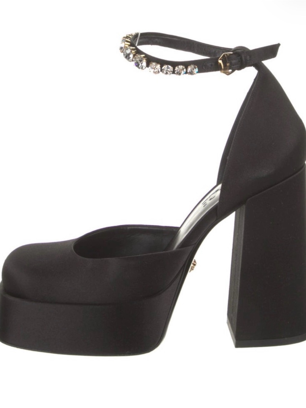 Versace Black Platform Ankle-Strap Heels with Crystal Embellishment